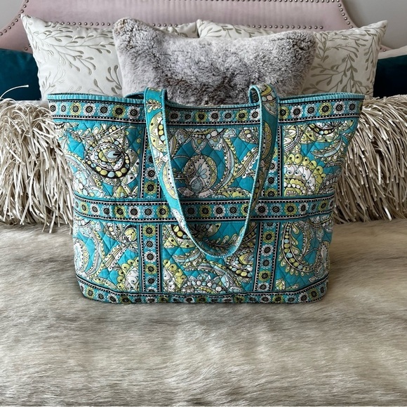 VERA BRADLEY Peacock Tic Tac Tote Toggle Close 2007 Paisley Green Blue Y2K - Picture 5 of 11